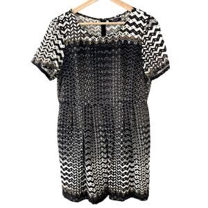 Madewell Songbird Chevron Dress - Black Gold White - 12